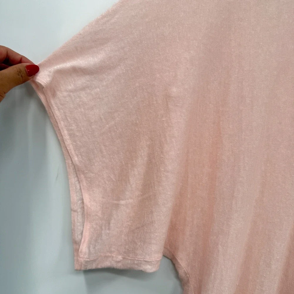 Eileen Fisher XS‎ Pink Linen Knit Top Dolman Sleeve Lightweight Sweater